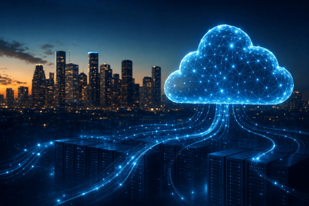 Illustration of Microsoft Azure cloud architecture connecting to enterprise data center infrastructure