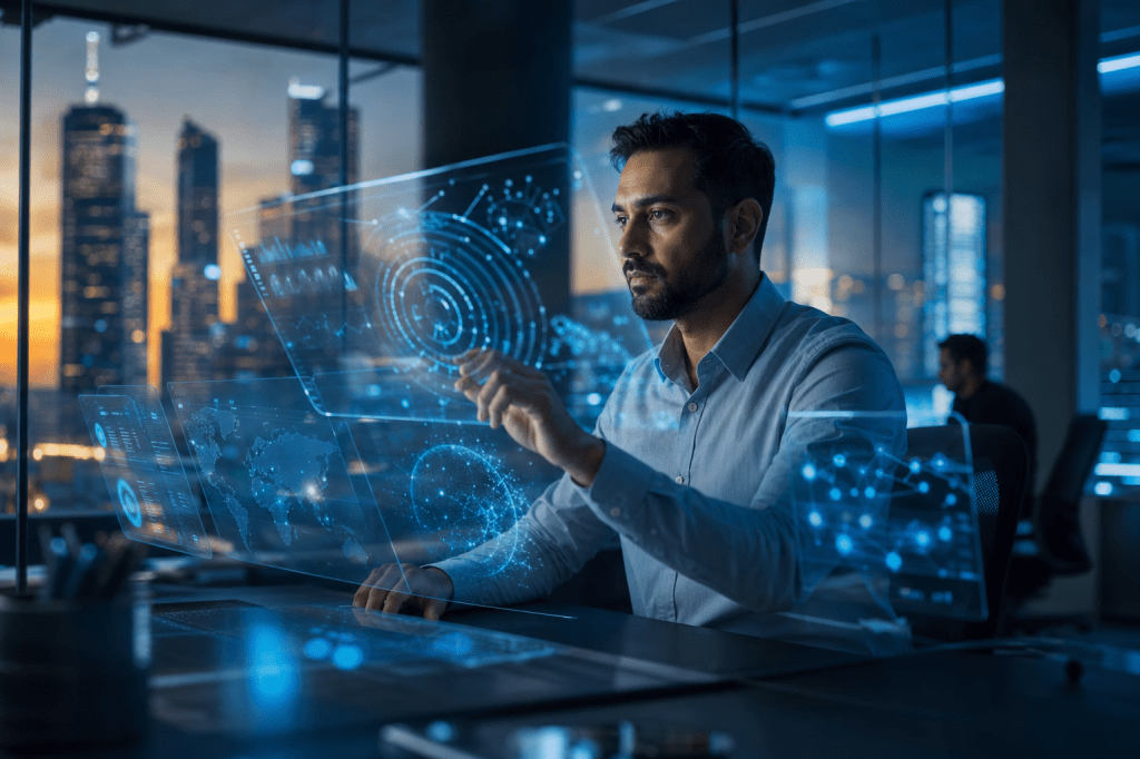 Galaxy IT Solutions cybersecurity engineer monitoring email security dashboards in a Conroe Texas operations center