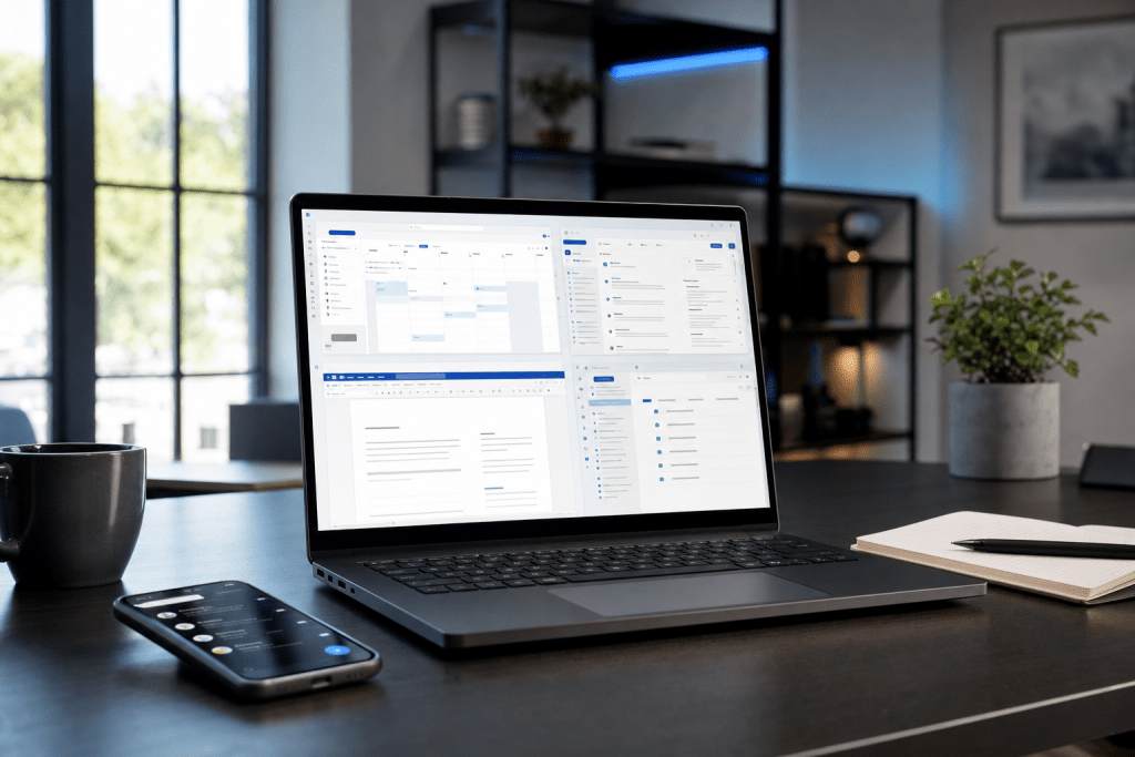 Microsoft 365 productivity suite — Outlook, Teams, Word, SharePoint — supported by Galaxy IT Solutions