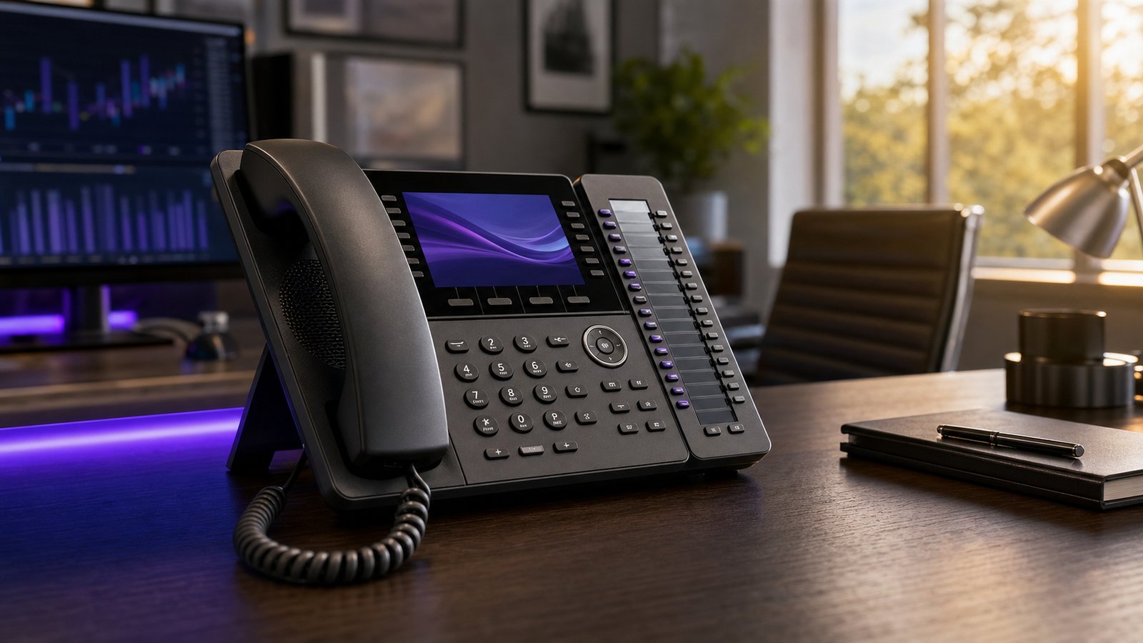Modern multi-line VoIP desk phone in Conroe Texas office